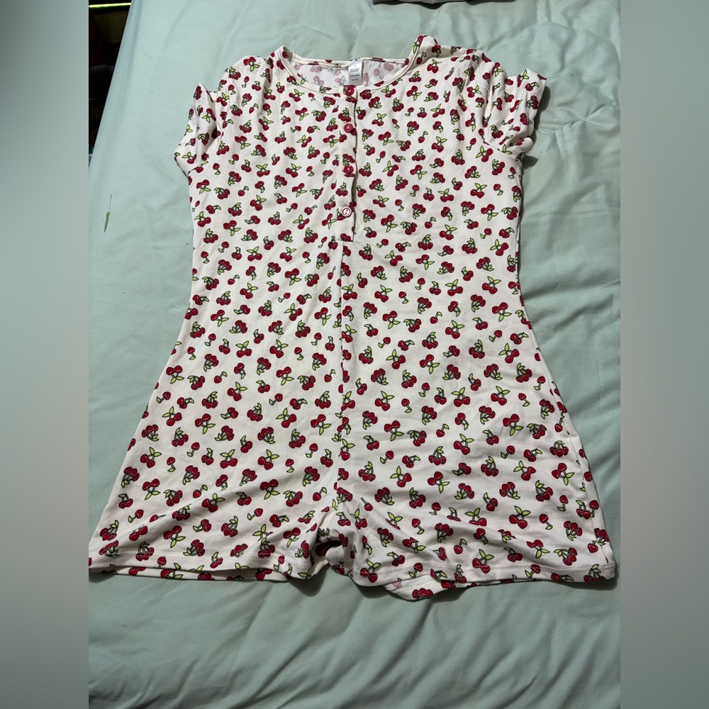 Cherry Print Short Sleeve Romper